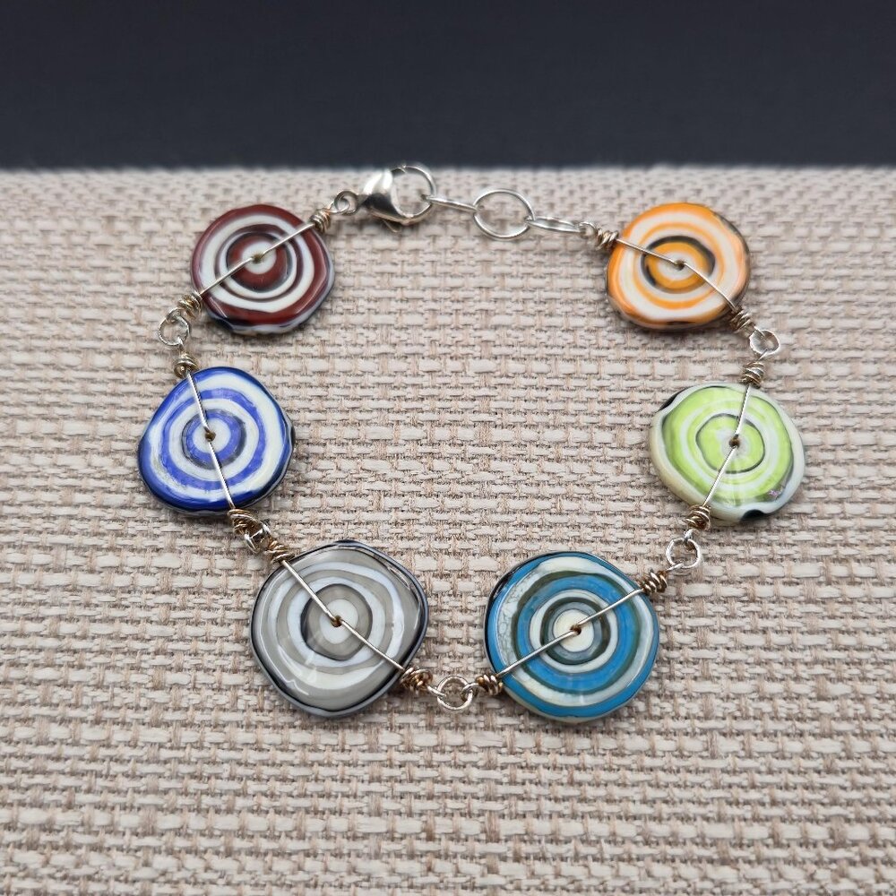 7+1 Inch Sterling Silver Handmade Wire Swirling Glass Bracelet A6544 - Picture 1 of 7